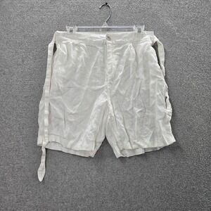 Halston Women Shorts Medium White Linen Paperbag Coastal Belted High Rise